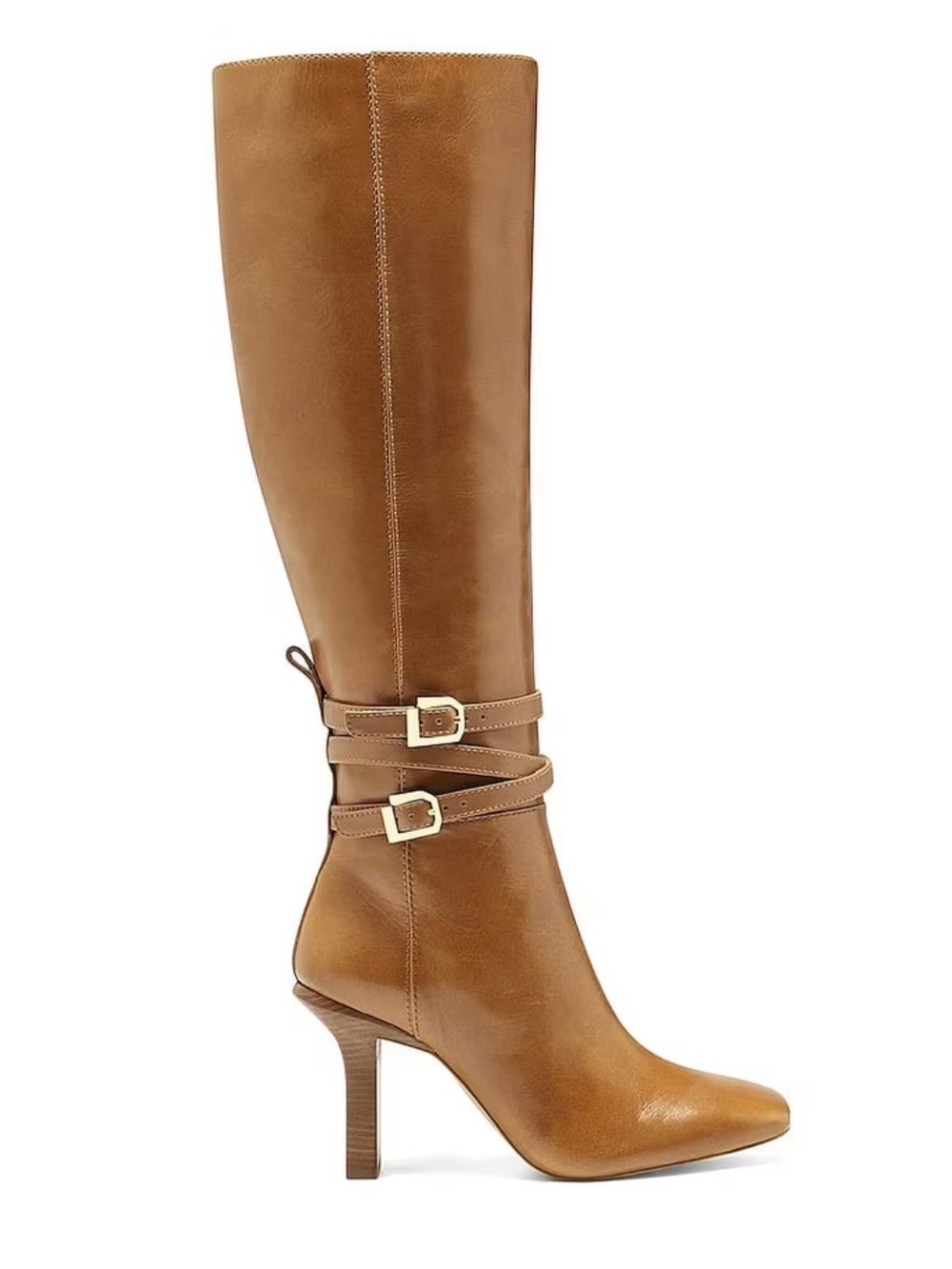 LOUISE ET CIE Yancey Cognac Tan Leather Buckle Knee High Boots Sz 5 NWOT